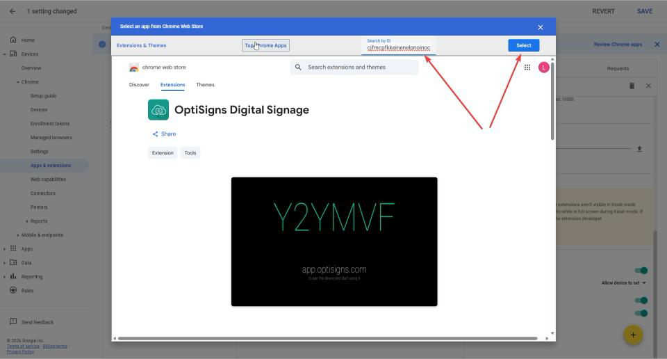 optisigns chrome web store search for id