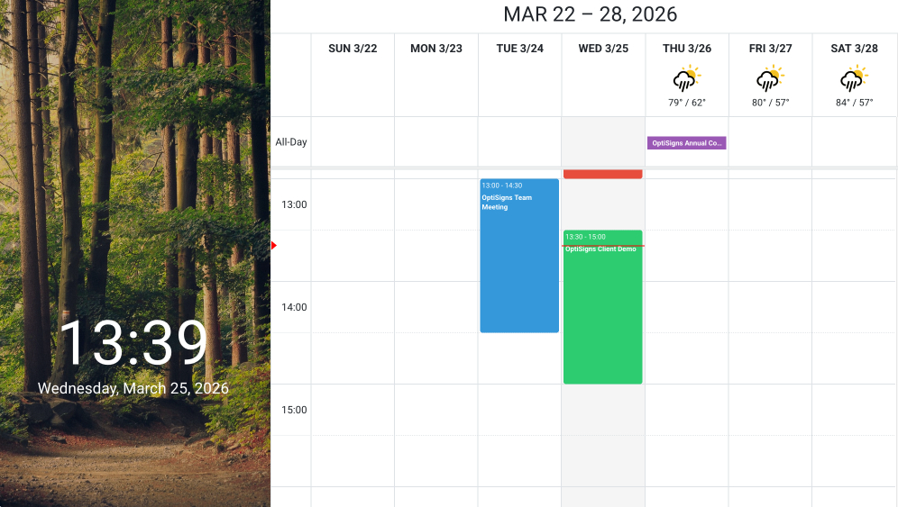 optisigns microsoft outlook calendar display example