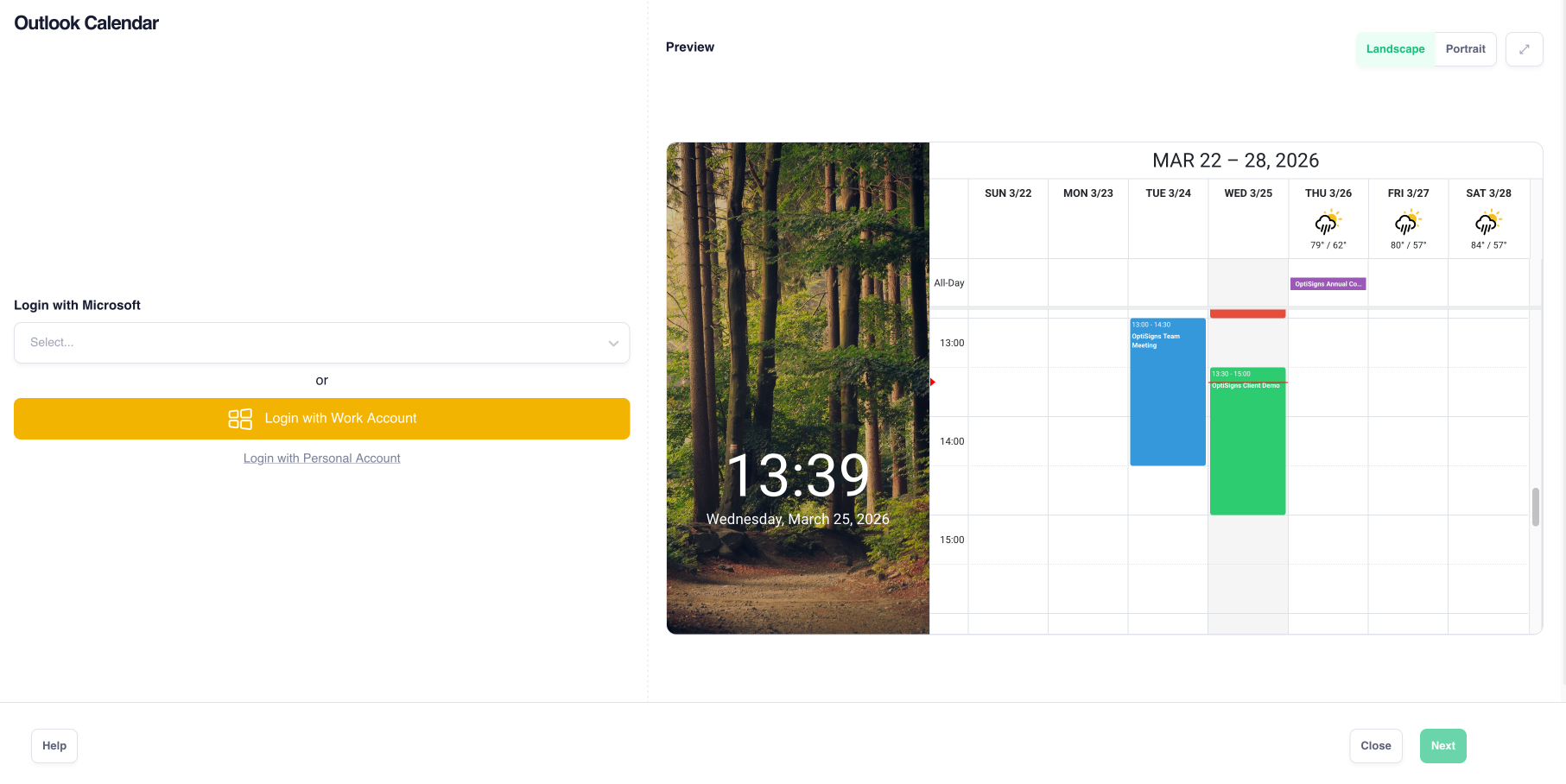 optisigns outlook calendar smallapp