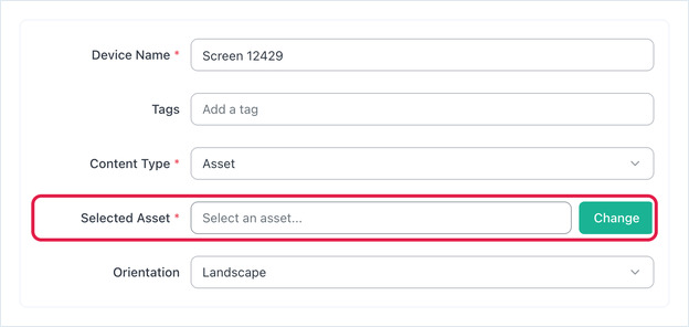 Edit Screen with the Selected Asset row highlighted