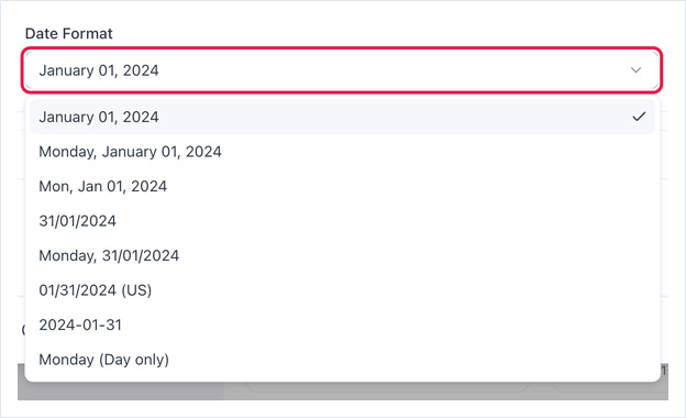 The Date Format dropdown highlighted
