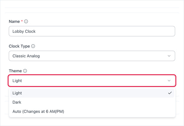 The Theme dropdown showing Light, Dark and Auto