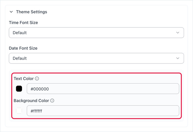 Theme Settings with Text Color and Background Color highlighted