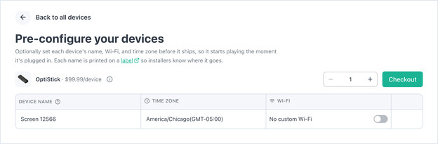 Pre-configure your devices with device name, time zone and Wi-Fi columns