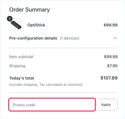 Order Summary at checkout with the promo code field highlighted