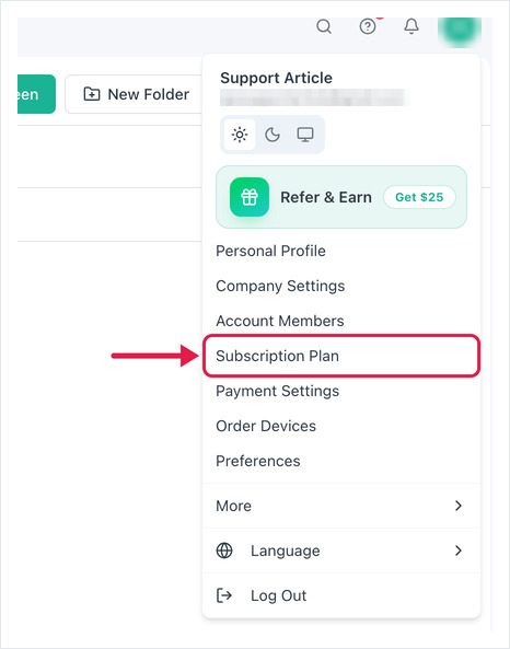 subscription plan web portal