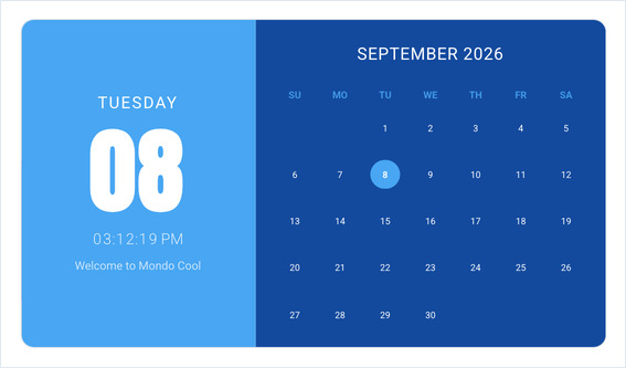 Simple Calendar wall showing the date, time and a custom welcome message