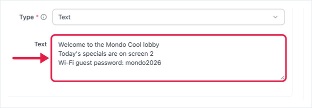 The Text field of the Scrolling Strip dialog with three lines entered