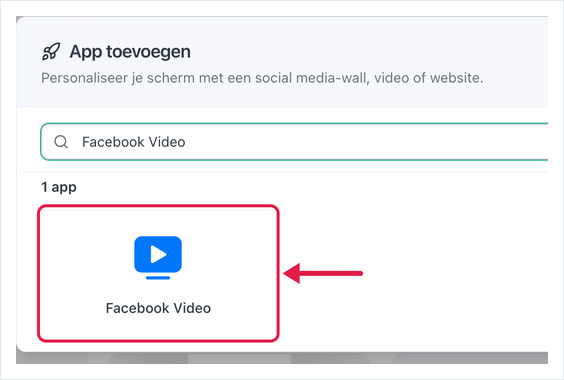 Dialoogvenster App toevoegen met de app Facebook Video gemarkeerd