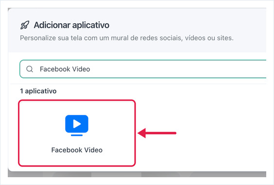 Caixa de diálogo Adicionar aplicativo com o app Facebook Video destacado