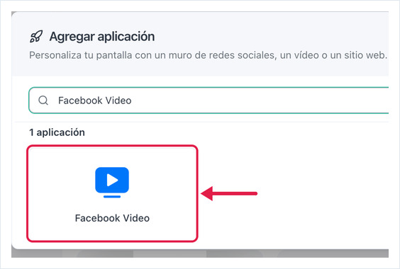 Diálogo Agregar aplicación con la app Facebook Video resaltada