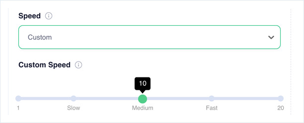 Speed set to Custom, showing the Custom Speed slider