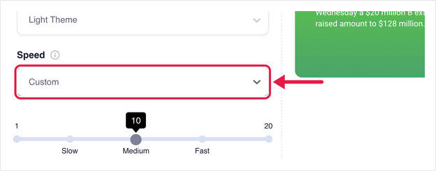 The Speed setting set to Custom, showing the 1-to-20 speed slider it reveals