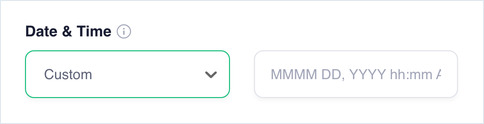 Date & Time set to Custom, with a free-text format box beside the dropdown
