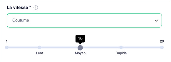 Speed set to Custom, showing the speed slider from 1 to 20 with Slow, Medium, Fast