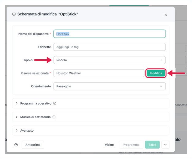 Edit Screen dialog with Content Type set to Asset and the Change button highlighted