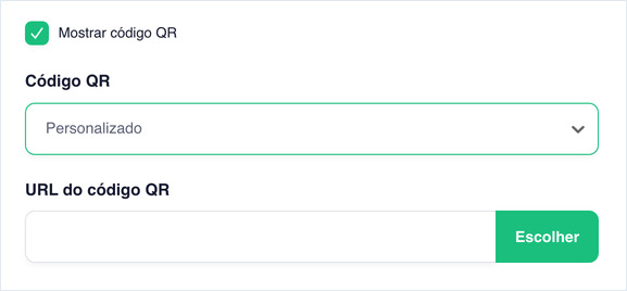 Show QR Code checked, with QR Code set to Custom and a QR Code URL field