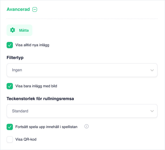 Advanced section expanded showing Moderation, Filter Type and Show QR Code