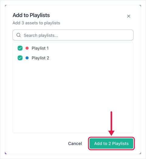 Finestra Aggiungi alle Playlist con due playlist selezionate