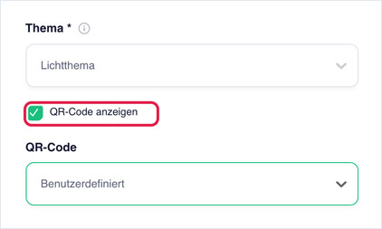 QR-Code anzeigen ist aktiviert und QR-Code steht auf Benutzerdefiniert