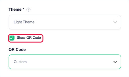 Show QR Code ticked, with the QR Code dropdown set to Custom