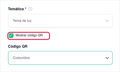 Mostrar código QR marcado y el menú QR Code en Costumbre