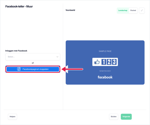 Facebook Counter - Wall met Login with Facebook en Connect Facebook Pages
