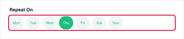 Repeat On weekday buttons, Monday to Sunday, with Thursday selected