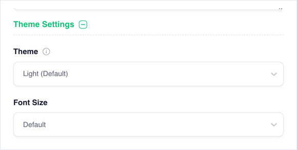 Theme Settings expanded, showing the Theme and Font Size dropdowns