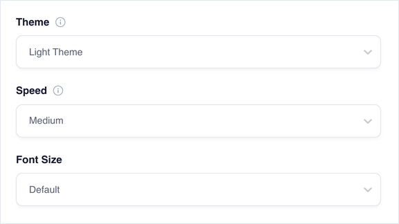 Theme, Speed and Font Size dropdowns in the New York Times Wall form, all set to their defaults.