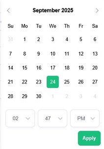 calendário hora de término