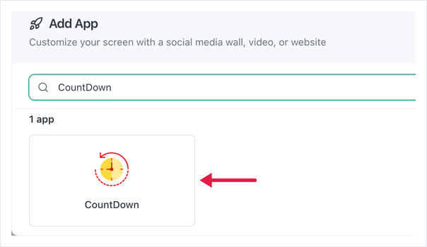 caixa de diálogo Adicionar App com CountDown na caixa de pesquisa e a app CountDown destacada