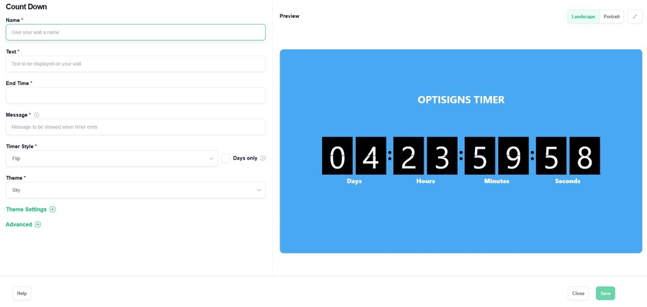 aspeto da app countdown no optisigns