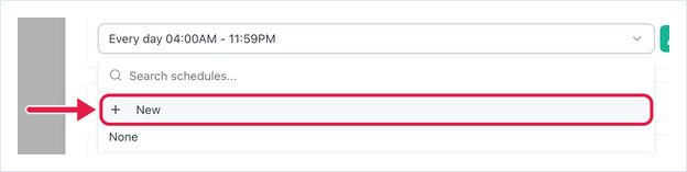 Operational Schedule dropdown open, with + New at the top of the list