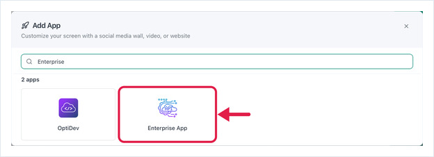 Add App dialog with Enterprise searched and the Enterprise App card highlighted