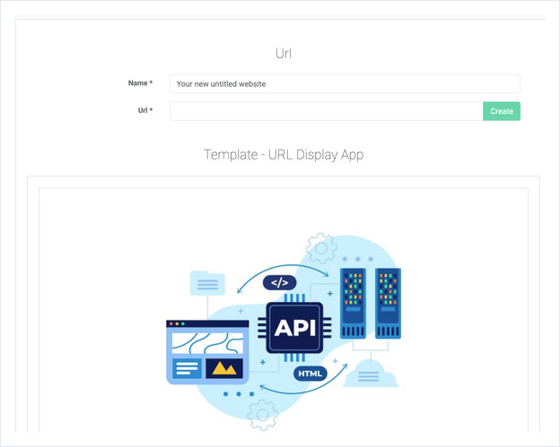 Enterprise App project page: Name and Url fields above the URL Display App template card