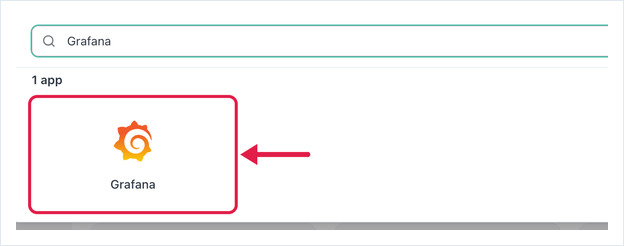 OptiSigns Add App dialog with Grafana searched and the Grafana app tile highlighted