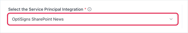 The Select the Service Principal Integration field with an integration chosen