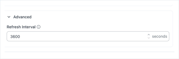 The Advanced section showing Refresh Interval set to 3600 seconds