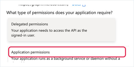 The Azure permission-type choice: Delegated permissions versus Application permissions