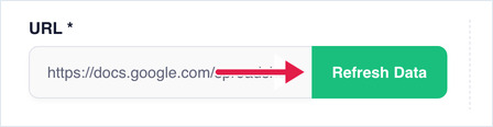 The saved app URL box with an arrow pointing at the green Refresh Data button beside it.