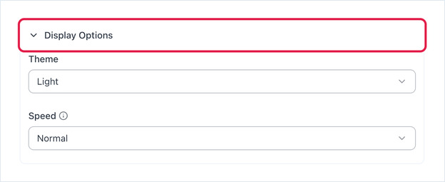 Display Options expanded, showing the Theme and Speed settings