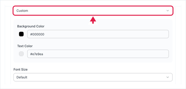 Theme set to Custom, with Background Color and Text Color pickers below it
