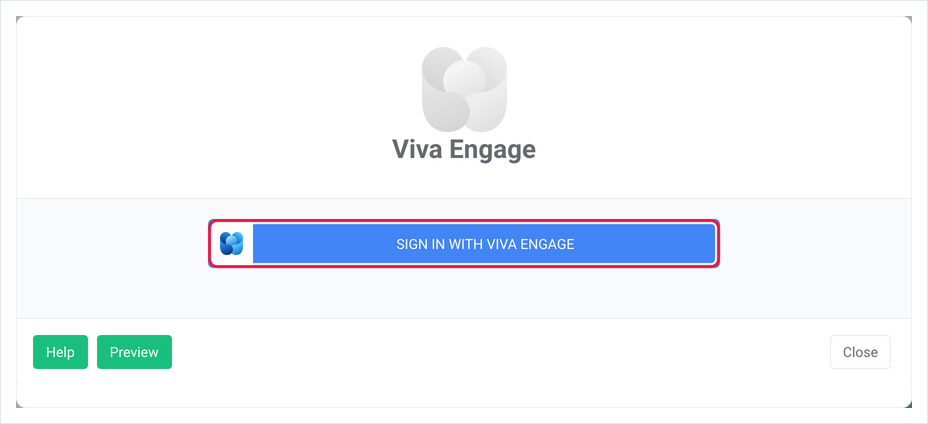 Viva Engage-App-Dialog mit hervorgehobener Schaltfläche „Mit Viva Engage anmelden“