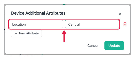 Device additional attribute row with key Location and value Central