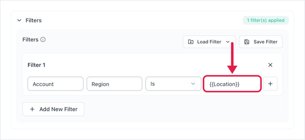 Filter Value field set to the {{Location}} placeholder