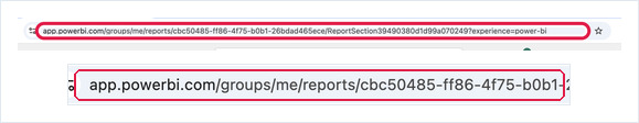Published Power BI report URL highlighted in the browser address bar