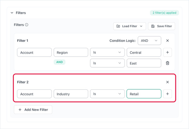 Two filters configured in the Power BI app Filters section