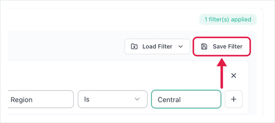 Filters section with the Save Filter link highlighted