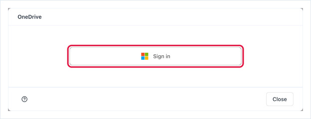 OneDrive app dialog with the Sign in button highlighted